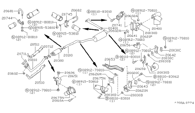 1980 Nissan 280ZX Exhaust, Main Muffler Assembly Diagram for 20300-P7100