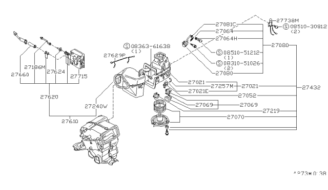 1983 Nissan 280ZX Air Intake Box Actuator Diagram for 27081-P7100