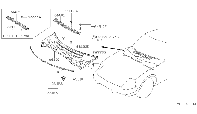 1980 Nissan 280ZX Grille-COWL-Top Diagram for 66910-P7100