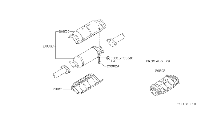 1981 Nissan 280ZX Three Way Catalytic Converter Diagram for 20802-F5800