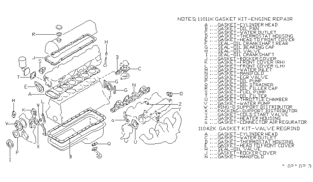 1982 Nissan 280ZX Valve Regulator Gasket Kits Diagram for 11042-P7925