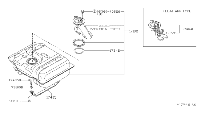 1982 Nissan 280ZX Fuel Tank Assembly Diagram for 17201-P9700