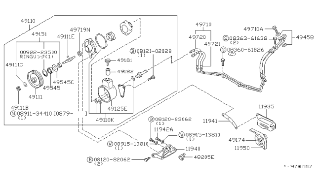 1979 Nissan 280ZX Power Steering Oil Pump Belt Diagram for 11750-N9515