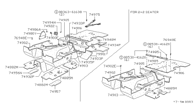 1982 Nissan 280ZX Carpet-Floor Diagram for 74906-P7162