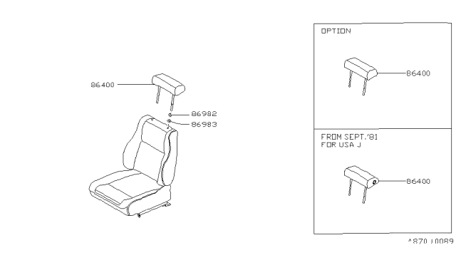 1982 Nissan 280ZX HEADREST Front RH Sl Diagram for 86400-P9180