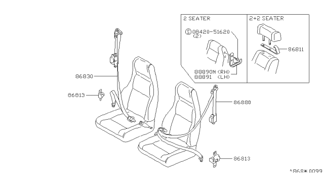 1979 Nissan 280ZX Front Seat Belt Set, 3Point Diagram for 86830-P8101