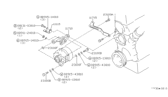 1979 Nissan 280ZX Adjustment Bar Diagram for 11715-P6500