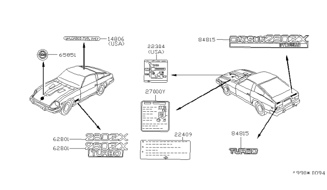 1981 Nissan 280ZX Vacuum Piping LBL Diagram for 22304-P9200