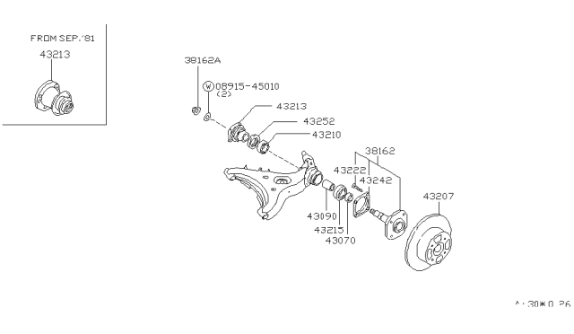 1981 Nissan 280ZX Piece Bearing Diagram for 43092-A0100