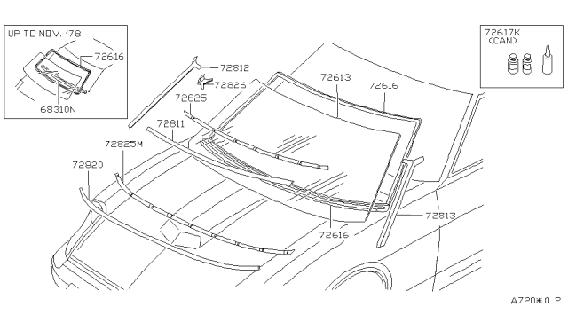 1982 Nissan 280ZX Windshield Glass Diagram for 72712-P8110