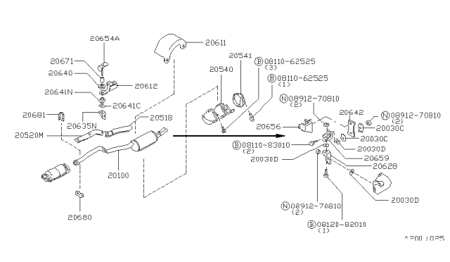 1980 Nissan 280ZX Exhaust Tube & Muffler Diagram 5