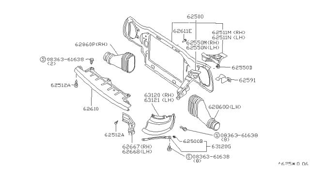 1983 Nissan 280ZX Panel-Front-Apron Diagram for 62652-P7100