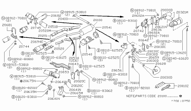 1980 Nissan 280ZX Exhaust Muffler Assembly Diagram for 20100-P7201