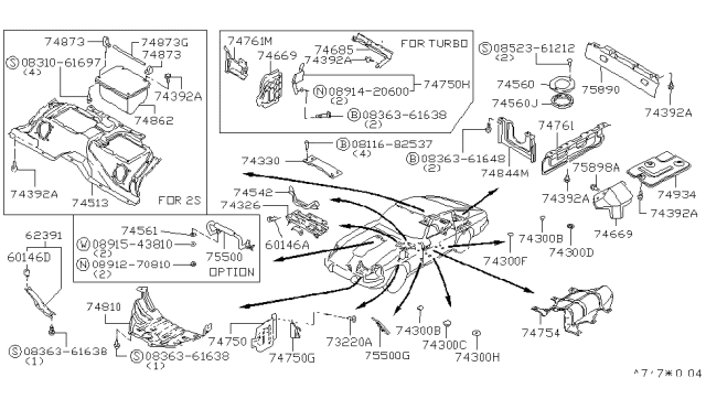 1983 Nissan 280ZX Bracket ASY INSULATOR Diagram for 74761-P9000