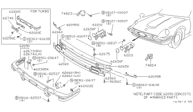 1982 Nissan 280ZX Bracket License Plate Diagram for 62091-P9000