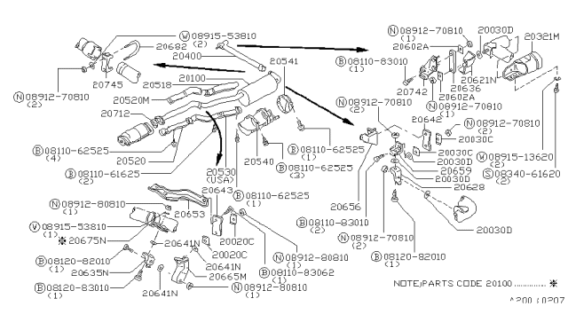 1979 Nissan 280ZX Exhaust Tube & Muffler Diagram 3