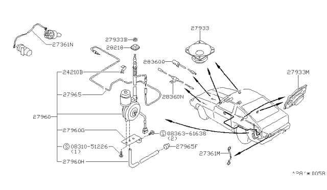 1983 Nissan 280ZX Cable Extension Diagram for 27351-P7110