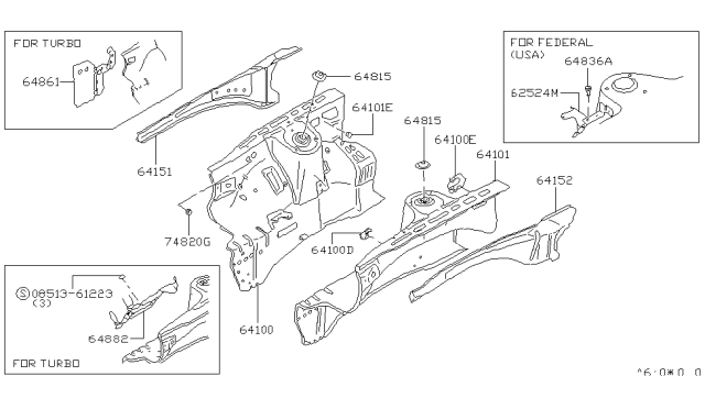 1980 Nissan 280ZX Bracket Assembly Diagram for 64134-P9000