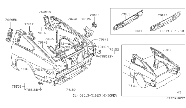 1982 Nissan 280ZX Rear Panel Lower Diagram for 79121-P9100