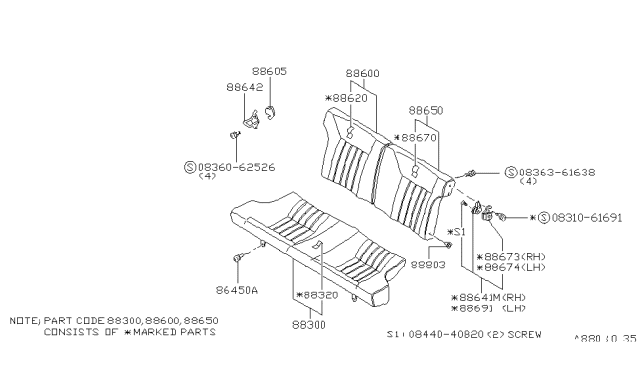 1983 Nissan 280ZX Lever-F/S Back Diagram for 88642-P7160