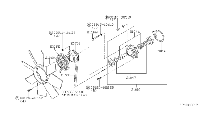 1982 Nissan 280ZX Bearing & Seal Diagram for 21046-E3000