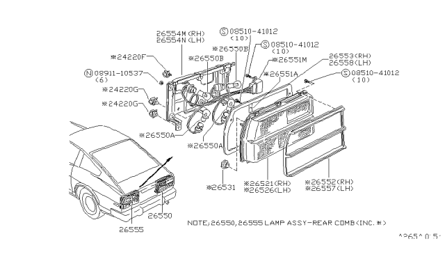 1982 Nissan 280ZX Lamp Assembly Rear Combination, LH Diagram for 26555-P9100