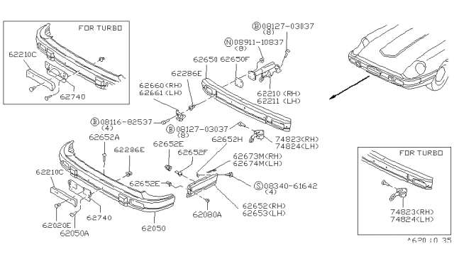 1982 Nissan 280ZX Color Bumper Diagram for 62076-P9100