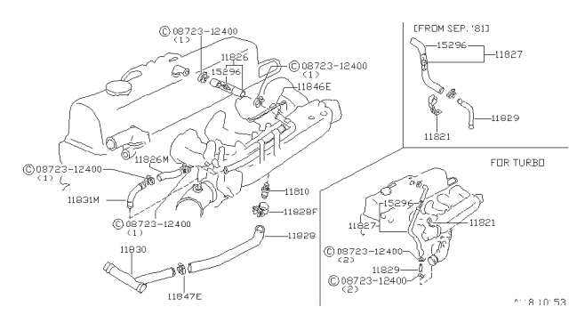 1980 Nissan 280ZX Throttle Chamber Hose Diagram for 11827-P7100