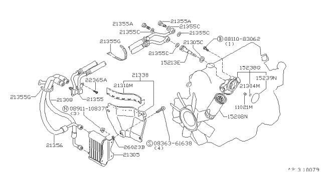 1983 Nissan 280ZX Oil Cooler Diagram for 21307-P9001