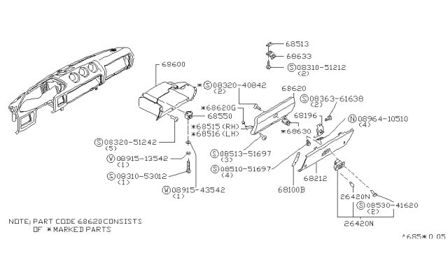 1982 Nissan 280ZX STOPPER-Glove-Lid Diagram for 68624-P7100