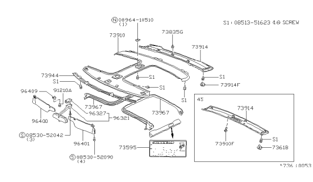 1980 Nissan 280ZX Sun Roof Parts Diagram 1