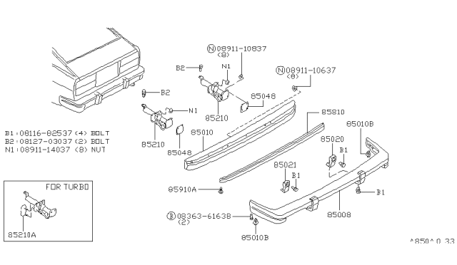 1982 Nissan 280ZX Bumper-Rear Diagram for 85050-P7100