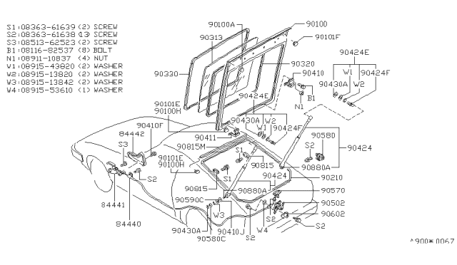 1979 Nissan 280ZX Hinge-Door-Back RH Diagram for 90400-P7100