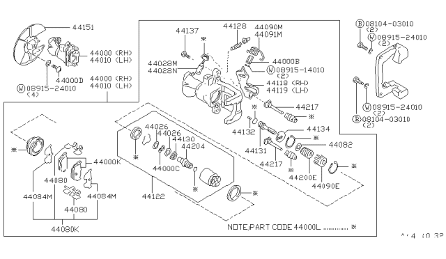 1983 Nissan 280ZX CALIPER Rear RH Br Diagram for 44010-P9102