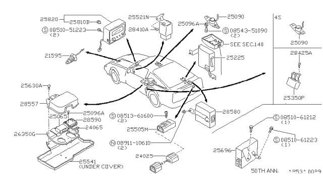 1985 Nissan 300ZX Switch ASY-THERMOSTAT Diagram for 21595-02P00