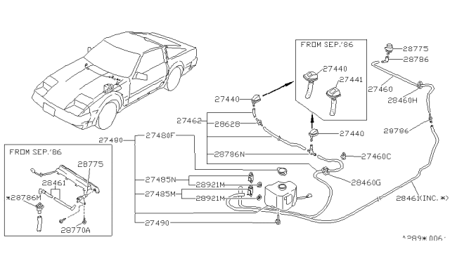 1987 Nissan 300ZX Rear Window Washer Nozzle Assembly Diagram for 28775-01P00