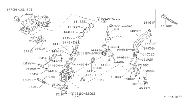 1987 Nissan 300ZX Tube Assy-Water Inlet Diagram for 14499-21P11