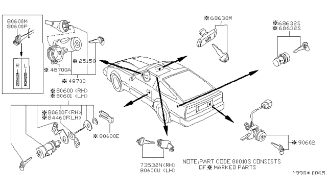 1987 Nissan 300ZX Lock Assembly Steering Diagram for 48700-21P25