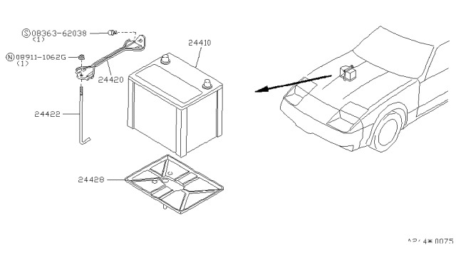 1988 Nissan 300ZX Battery & Battery Mounting Diagram