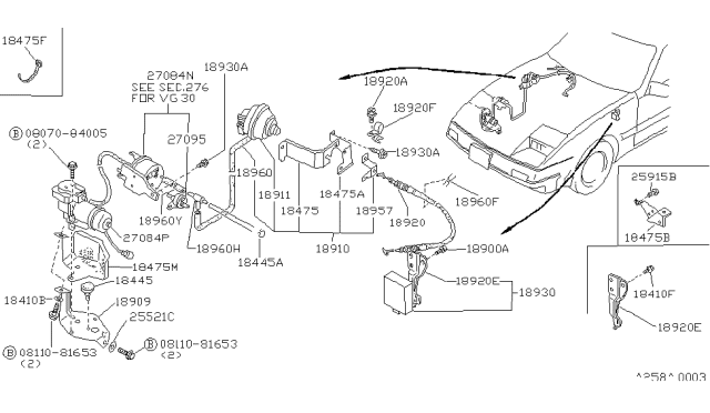 1986 Nissan 300ZX Bracket Wire Clamp Diagram for 18931-01P00