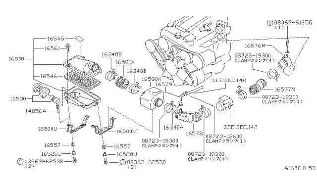 1987 Nissan 300ZX Hose-Air Duct Diagram for 16578-11P00