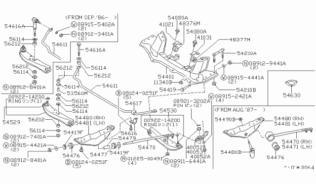 1989 Nissan 300ZX Member Cross Front Suspension Diagram for 54401-01P10