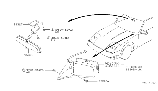 1988 Nissan 300ZX Mirror Inside Diagram for 96321-01P12