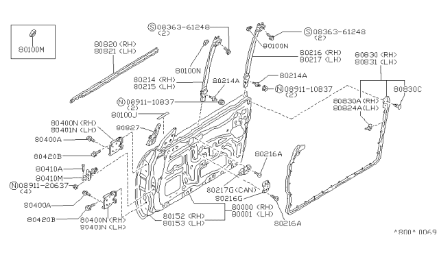 1985 Nissan 300ZX SASH-Front Door LH Diagram for 80241-01P00