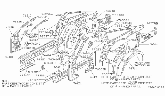 1989 Nissan 300ZX Reinforcement Rear-R Diagram for 76768-04P51