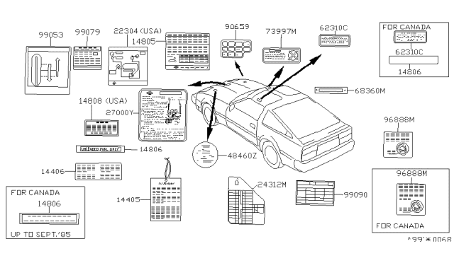 1985 Nissan 300ZX Emission Label Diagram for 14805-02P00