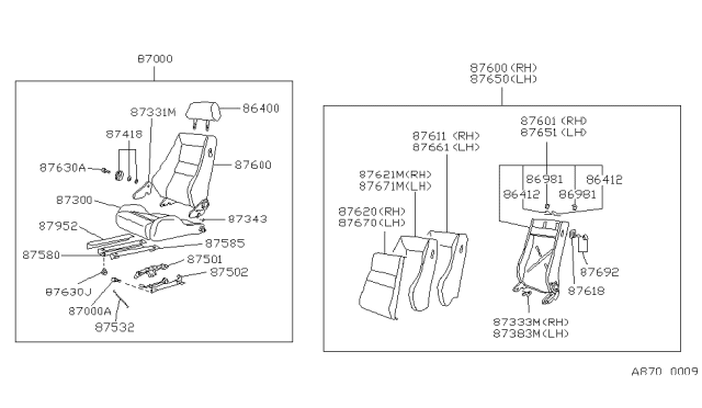 1988 Nissan 300ZX Trim Assembly Seat Back LH Diagram for 87621-25P80