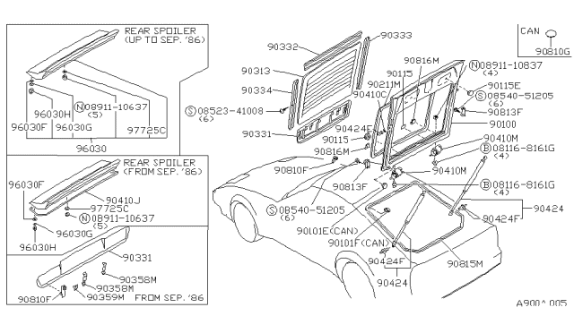 1986 Nissan 300ZX Z31 Spoiler Air Diagram for K0850-01P25