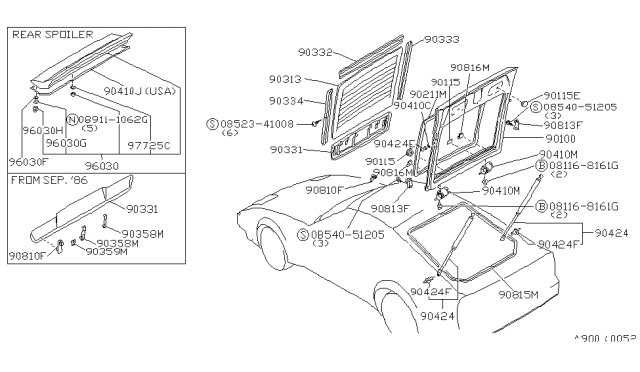 1986 Nissan 300ZX Back Door Panel & Fitting Diagram