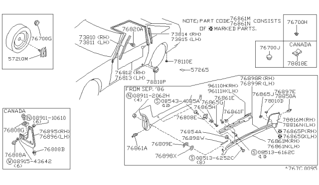 1986 Nissan 300ZX Plug Rear Fender Diagram for 78870-01P00